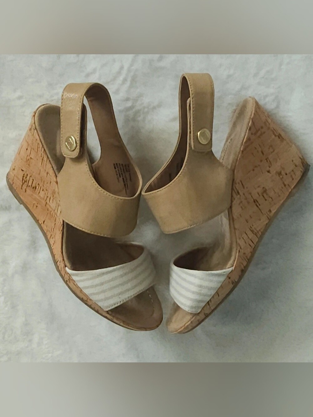 St. John’s Bay Tan Cork Wedge Sandals with Cream Striped Toe